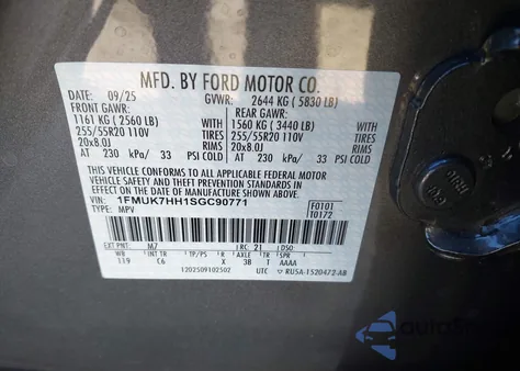 2025 Ford Explorer Platinum z USA, uszkodzony, nr VIN 1FMUK7HH1SGC90771